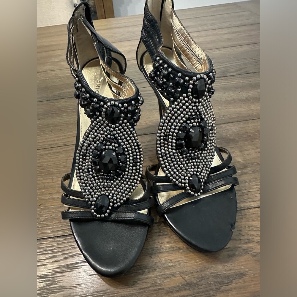 Antonio Melani Black Heels Size 7 M Heels 4 inches. Note two flaws in pictures.